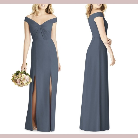NEW Social Bridesmaids Off Shoulder Chiffon Gown in‎ Silverstone [SZ 14 ] - Picture 1 of 5